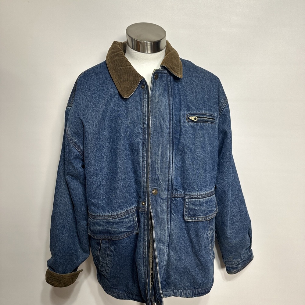 Yukon Trail Mens L Sherpa Lined Denim Chore Jacket Corduroy Collar ￼